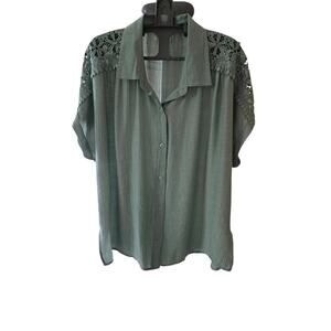 Palm Rio Olive Green Lightweight See Thru Shoulder Embroidered Lace Size L